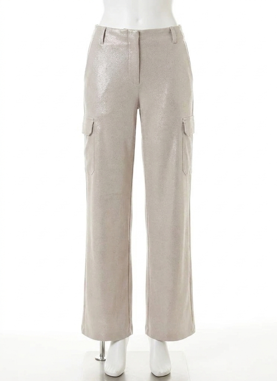 NEW LYSSE callie patent foil vegan suede cargo pant in liquid soft taupe
